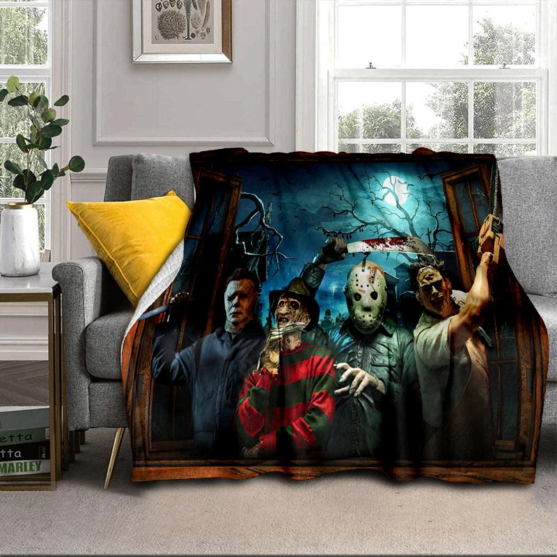 Horror Movie Characters Collage Blanket Flannel Blanket for bed, sofa, Camping, Hiking, Picnic Essentials, gift for family Fan gifts