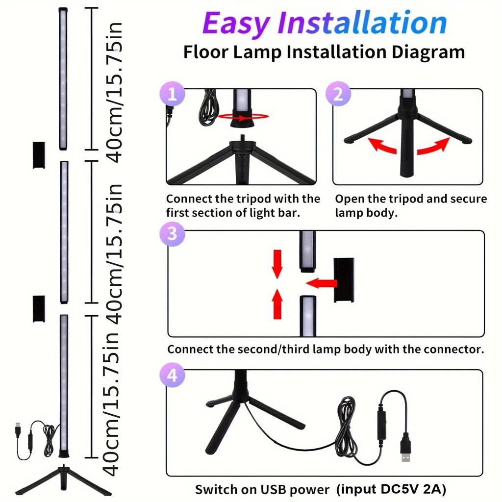 Nordic 120cm Dimmable Standing LED Bar Light Corner Tuya Smart Floor Lamp for Bedroom RGB Mood Lighting Gaming Living Room Decor