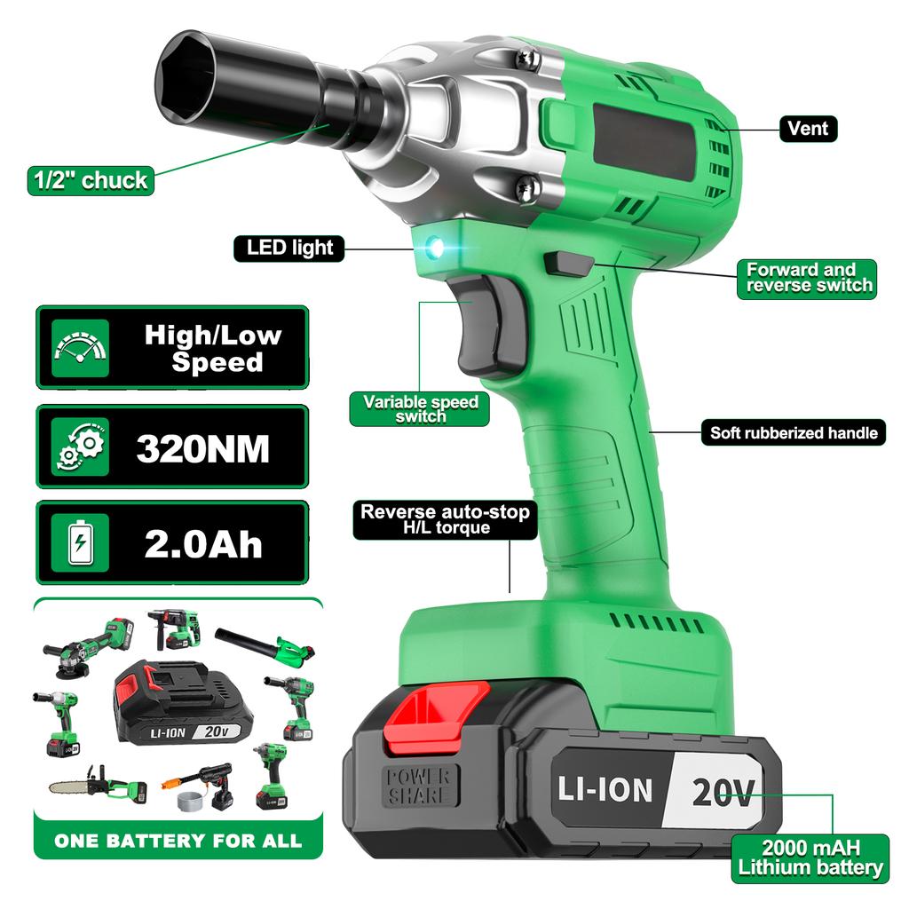 20V Electric Wrench Cordless Impact Wrench DIY Grade 320Nm Max Torque Car Support Drop Shipping Available Local EU Warehouse