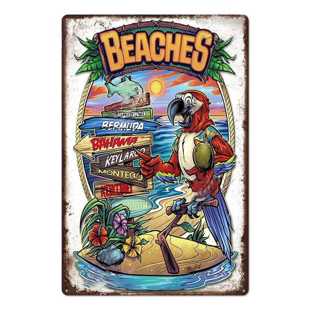 Summer Beach Decor Vintage Metal Tin Signs Plaque Metal Plate Retro Posters Wall Art Decor Seaside
