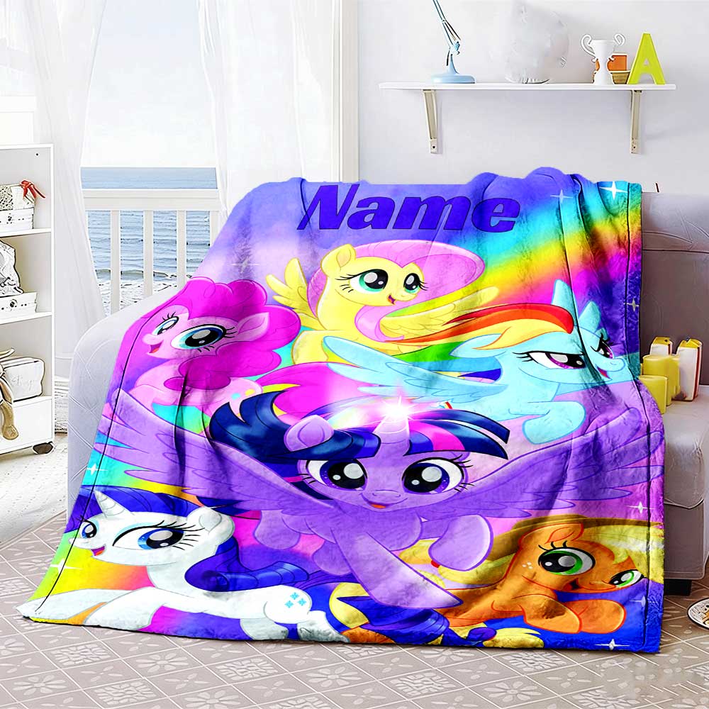 Little Pony (18) Customize Text Blanket Throw Customizable Blanket Soft Warm Cozy Versatile for Sofa Seaside Bedding Office for All Occasions