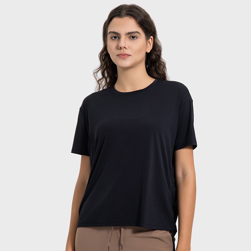

Short Sleeve Yoga Suit Summer Thin Yoga Lightweight Smock Top Quick-Drying Running Workout Exercise T-shirt Female Loose Black L/8