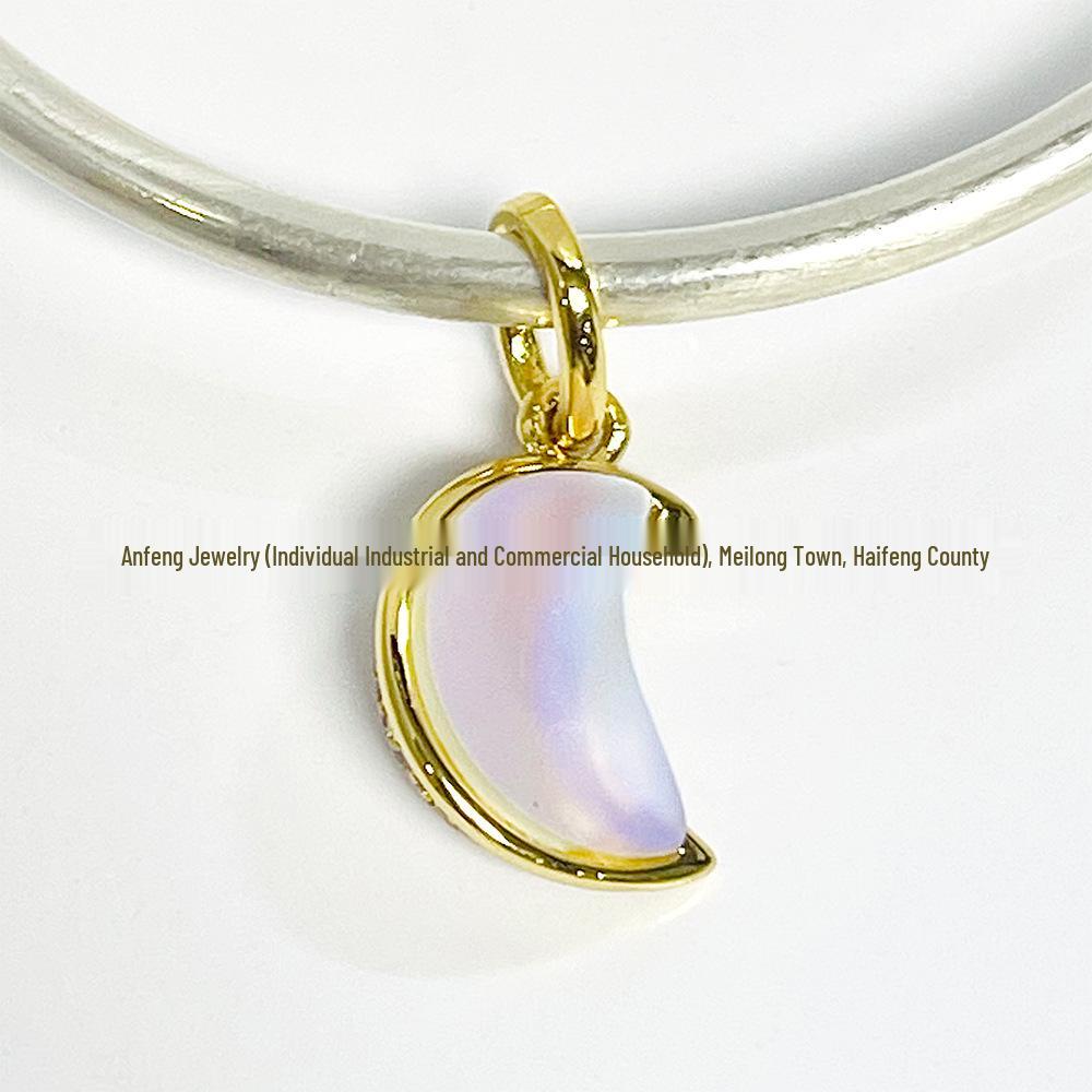 Браслет Pandora из стерлингового серебра S925 с сияющим подвесом «Новолуние» с инкрустацией лунным камнем S925 Silver