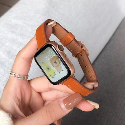 Watchband Slim Leather Strap For Apple Watch Band Ultra 49mm 44mm 42mm 38mm 41mm 45mm Women Bracelet for iWatch Series Se 8 7 6 5 4 3 2 1