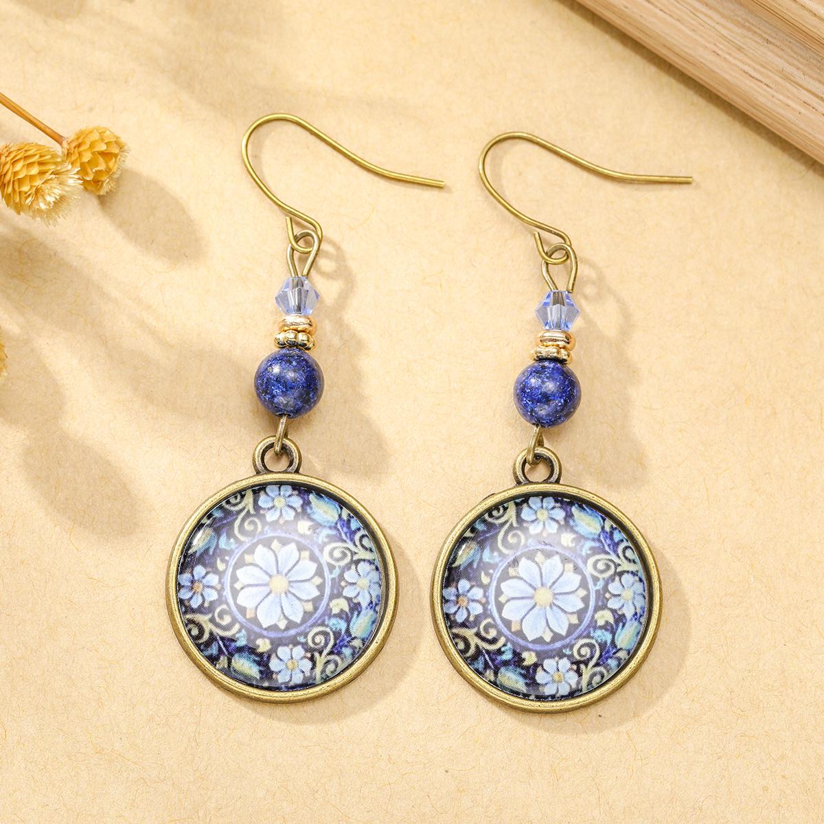 

Bohemian Ethnic Style Flower Pattern Round Plate Women s Earrings Vintage Jewelry Holiday Anniversary Gift Accessories