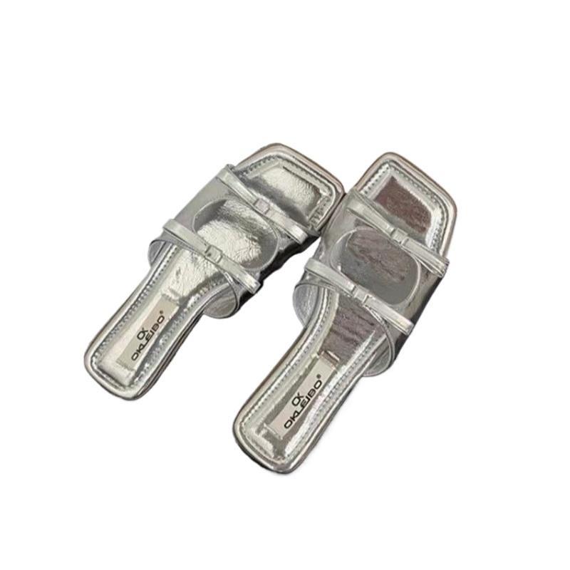 Fashion 2024 Flats Slippers Women Square Toe Sandals Beach Walking Shoes Summer Open Toe Slides Slingback Flip Flops Zapatillas De Mujer