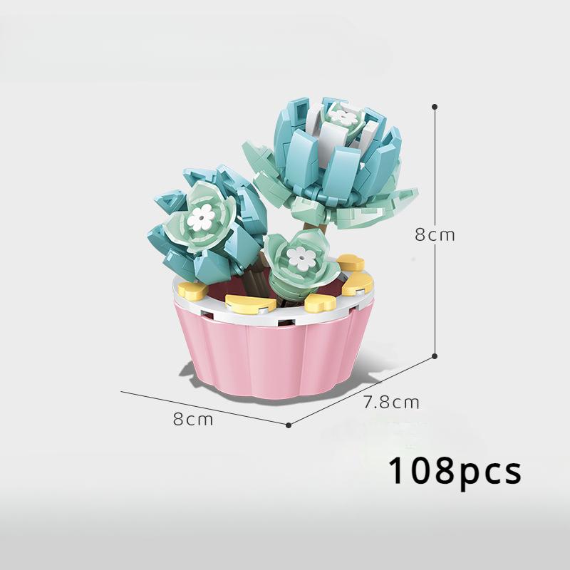 Block Flower Valentine's Day Multi -meat Potted Plastic Plasma Decoration Puzzle Assembly Building Block Toys