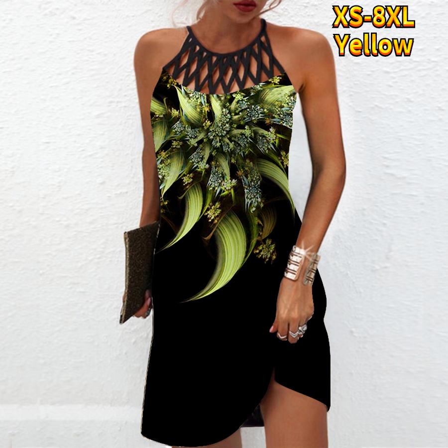 

Летнее модное сексуальное платье без рукавов, мягкое повседневное платье с 3D принтом Flash Drill, платье на бретельках без рукавов, летнее платье на подтяжках M жёлтый