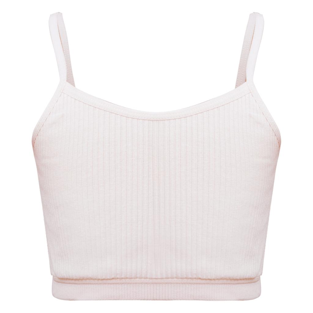 Girls Solid Color Spaghetti Straps Crop Top Ribbed Bra Vest Camisole Sportswear