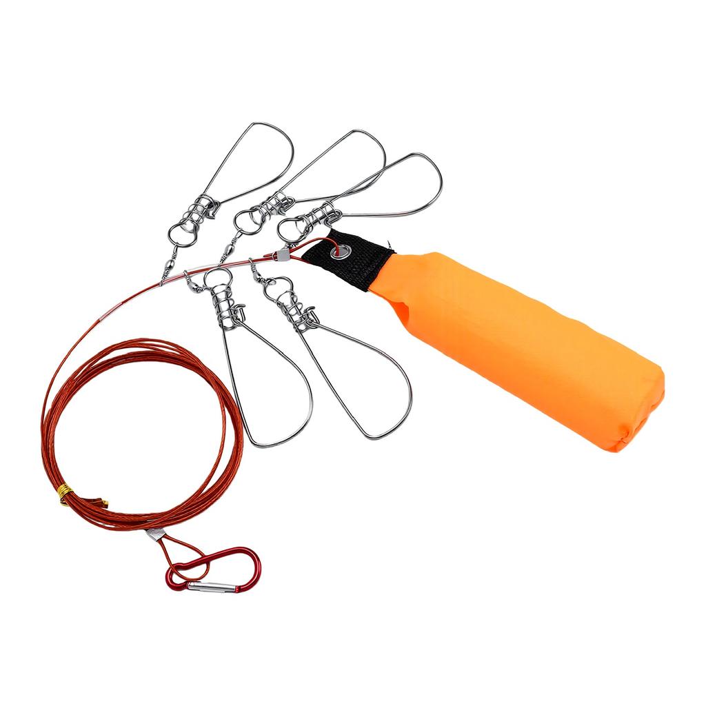 Fishing Stringer Clip 5 Snaps 11.5FT Live Fish Lock Big Fish Wire Rope Cable Fishing Holder with Float for Saltwater