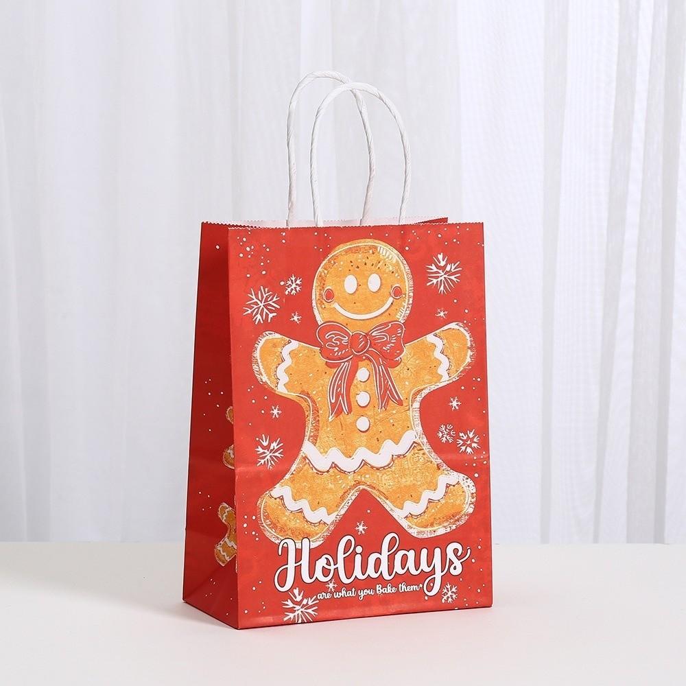 12pcs New Paper Christmas Packaging Bag Gingerbread Man Mixed Gift Wrapping Bag Kraft Paper Gift Bag Christmas