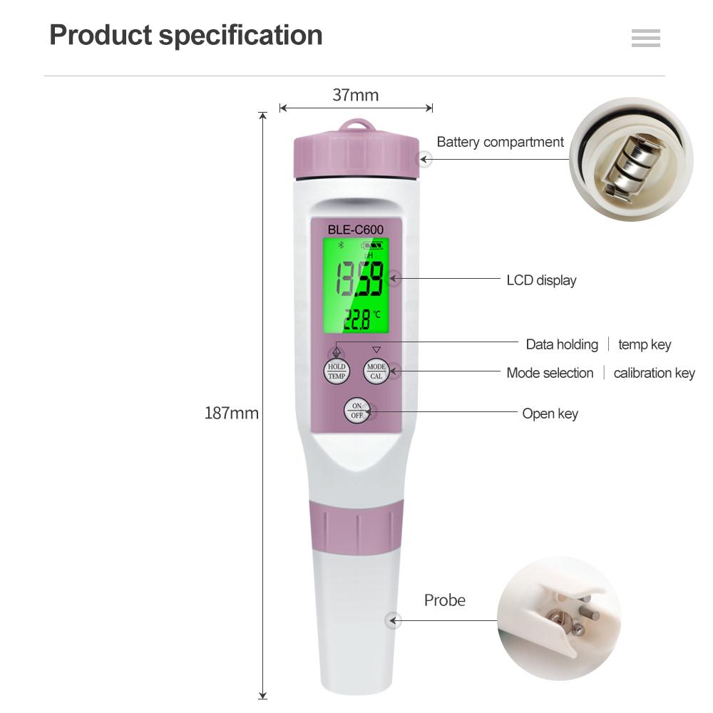 Newest Blue Tooth 7 in 1 PH Meter PH/EC/TDS/ORP/SALT/S.G/TEMP Online Monitor APP Intelligent for Drinking Aquarium Water Tester