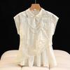 Premium casual versatile sleeveless top button-down embroidered shirt summer retro luxury