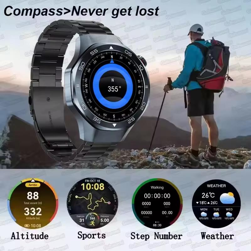 New Outdoors Sports DT5 Smart Watch GPS Positioning Compass 3ATM Waterproof HD AMOLED Screen Bluetooth Call Smartwatch Men