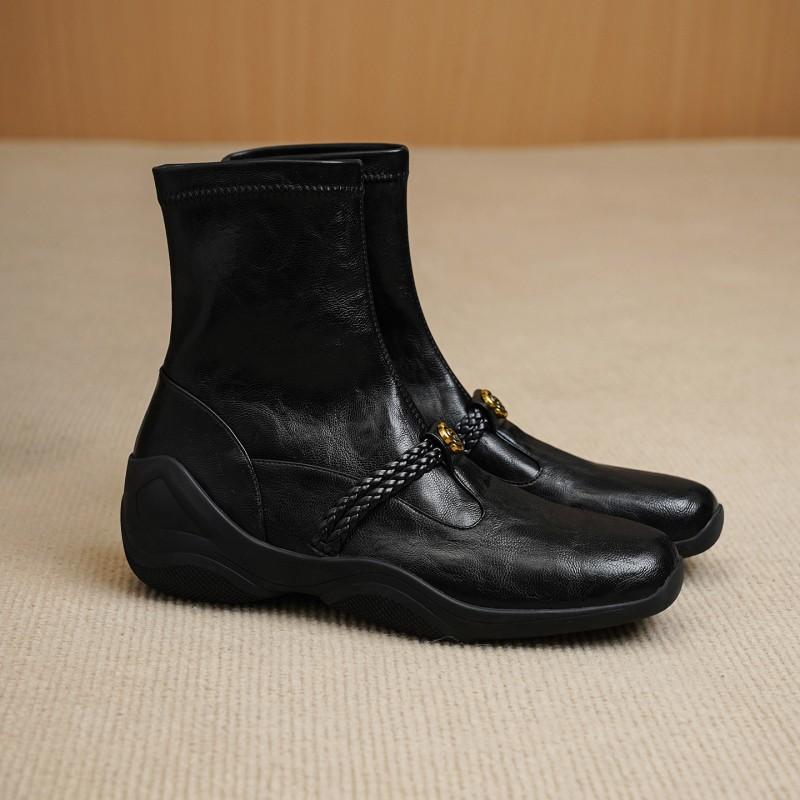 3cm Womens British Style Stretch Ankle Boots Round Toe Platform Slip-On Short Fall Winter