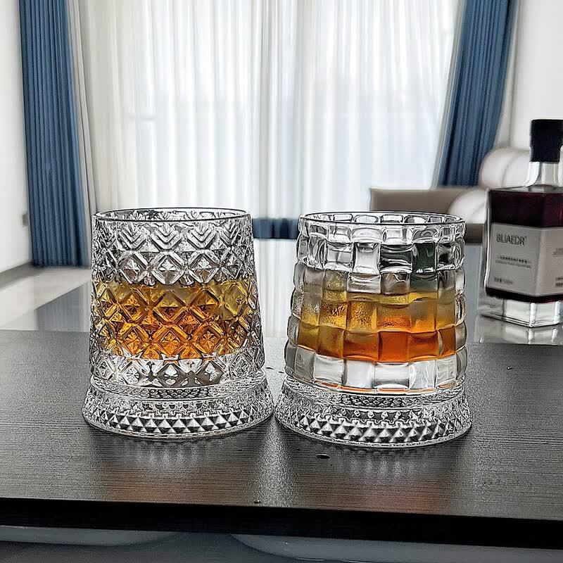 OLOEY Crystal Rotating Whiskey Glasses (Set of 2)