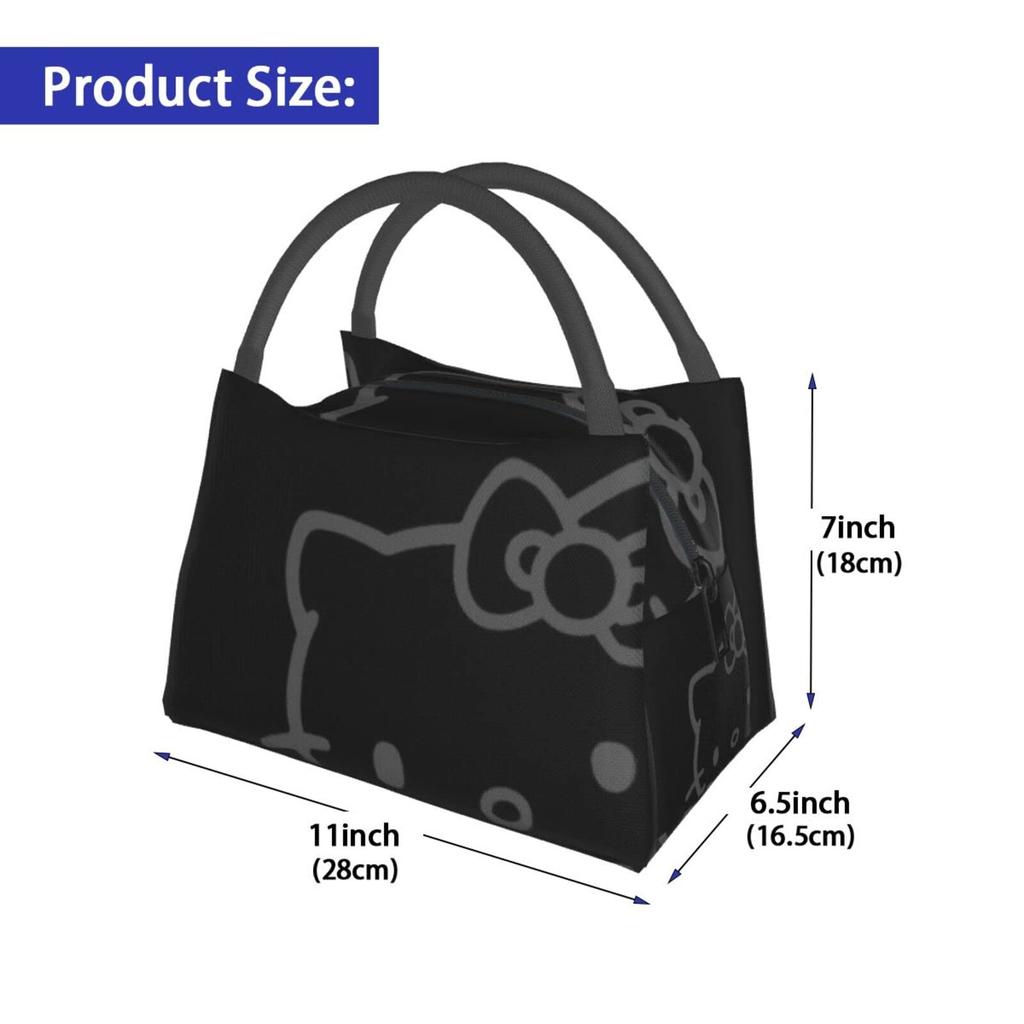 Hello Kitty Insulated Lunch Bag with Bento Cooler Bag with Soft Cooler Bag Clasp, Black, Box, Insulated, Zipper, Compact, Bag, Tote/Eco
