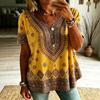 Women Boho Paisley Print Blouse V‑Neck Short Sleeve Ethnic Retro Loose Plus Size Casual Summer Tunic Top