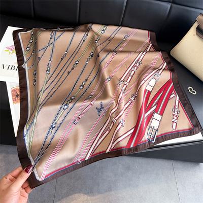 European and American Chain Simulation Silk Printing Women's Silk Scarf Square Scarf High-end Shawl Sunscreen Neck Scarf Headscarf Scarf