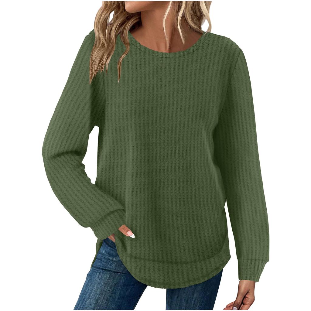 Women's Fashion Solid-Color Loose-Fit Long-Sleeve  Neck Casual Top
