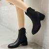 Coarse heel short women's leather boots autumn and winter new rear zipper women's large size V-mouth fashion women's boots