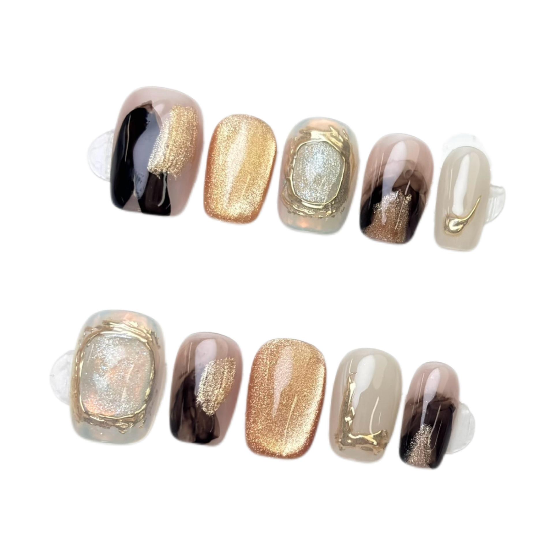 

Золотой Ветер и Дождь: Коллекция маникюра ручной работы, которую можно носить, цвета шампанского с блестками Extra Small