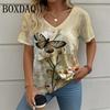 Plant Flower 3D Printed Women's T-shirt Retro V-neck Short Sleeved