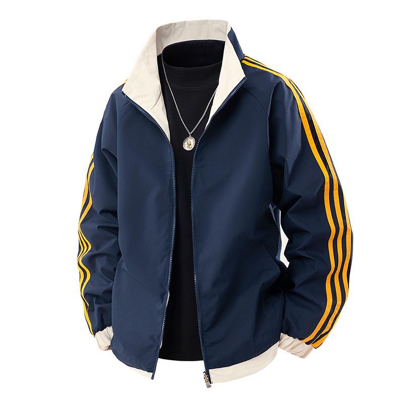 Three-bar Double-sided Jacket Couples Spring Single Jacket Jacket Jacket Men and Women Trench Coat Casual Sportswear