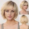 Synthetic Short Blonde Wigs for Women Straight Hair Wig Oblique Fringe Lady Wig Cosplay Halloween Costume Daily Use Wig
