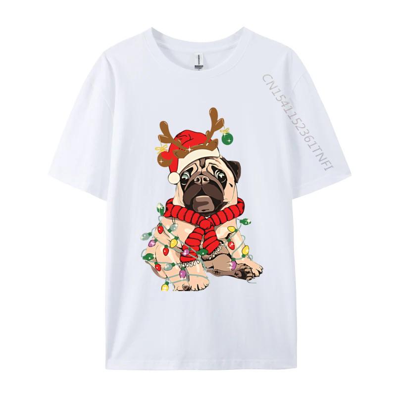 

Pug Dog Reindeer Antlers Lights Christmas Tshirt Daily Loose Casual Shirts Company Group Tees Wholesale Tshirts 100 Pcs S