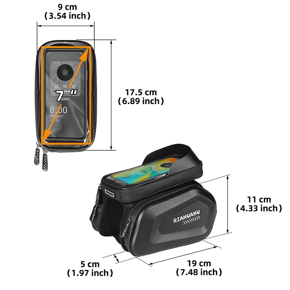 7 Inch Phone Bike Front Frame Bag Touch Screen Waterproof Hard Shell Bicycle Top Tube Storage Bags Organizer Cycling Accessories