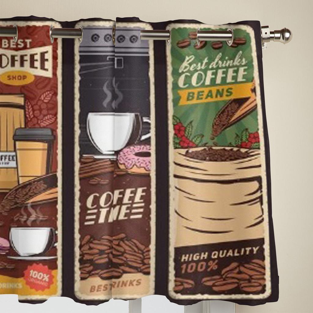 Coffee Shop Vintage Cafe Menu Modern Window Curtains Drape For Kitchen Living Room Bedroom Decoration Curtains