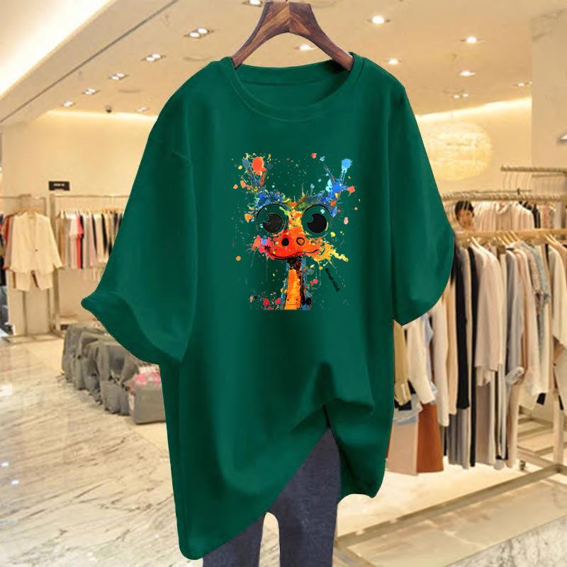 Women's Summer White Cotton Cartoon Print Short Sleeve T-Shirt