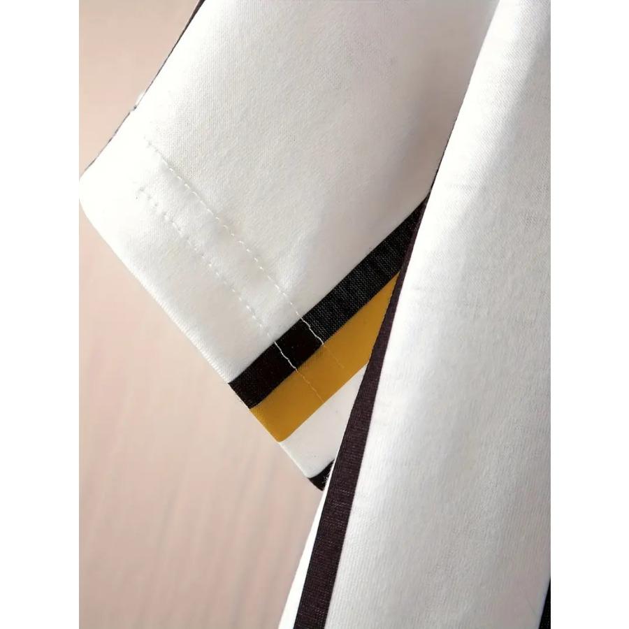 Men Letters Striped T Shirt Short Sleeve O-Neck TShirt Vintage Sport Casual Large Size T-Shirts Men’s