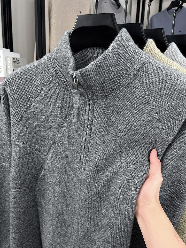 2025 Youth Fashion Zipper Collar Sweater - Casual Jacquard Warm Knitwear for Men