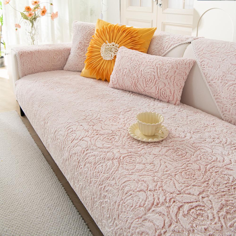 Rose Fleece Sofa Cushion Thickened Warm Plush Seat Cushion  New Fixed Non-Slip Sofa Cover Cover Cloth
