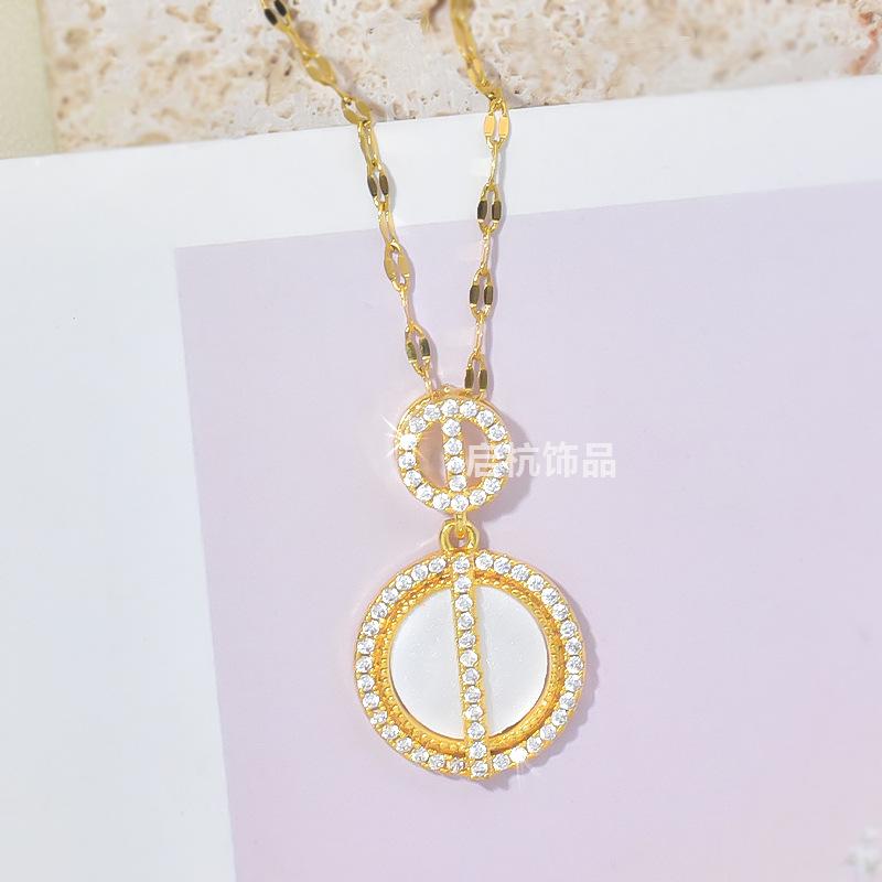 Xiulu Double Ring Necklace Women'S High Sense Versatile Personality Round Micro-Inlaid Pendant Collarbone Chain