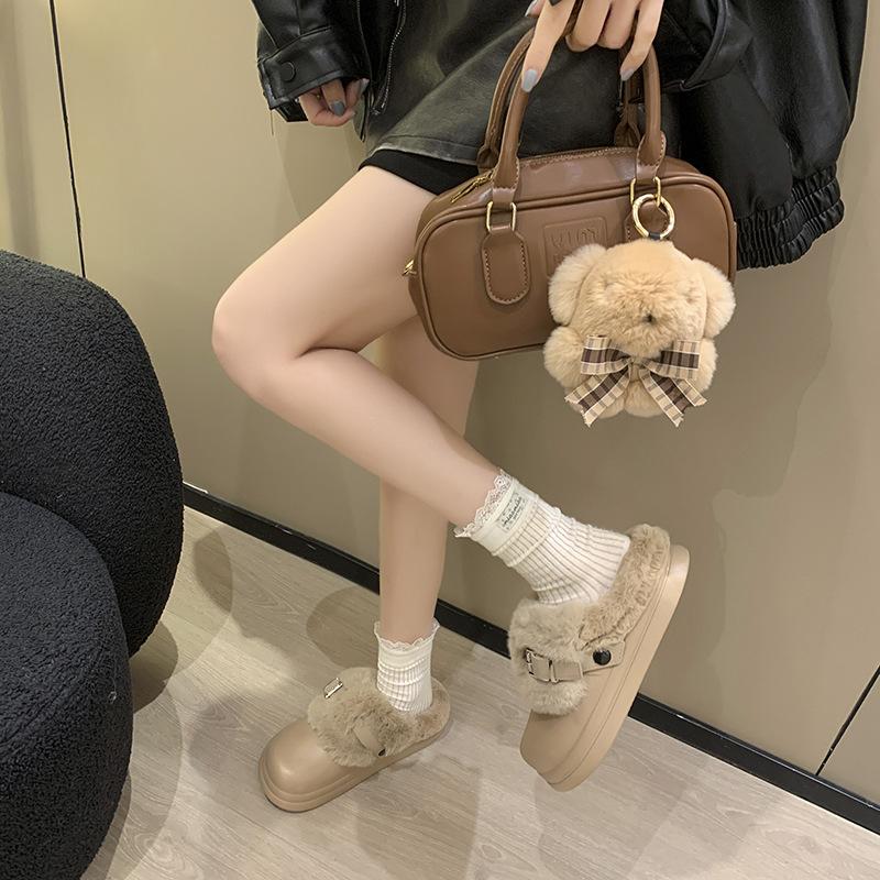 Women's Baotou plush slippers padded warm winter thick bottom heightened home slippers casual walking indoor shoes snow cotton slippers