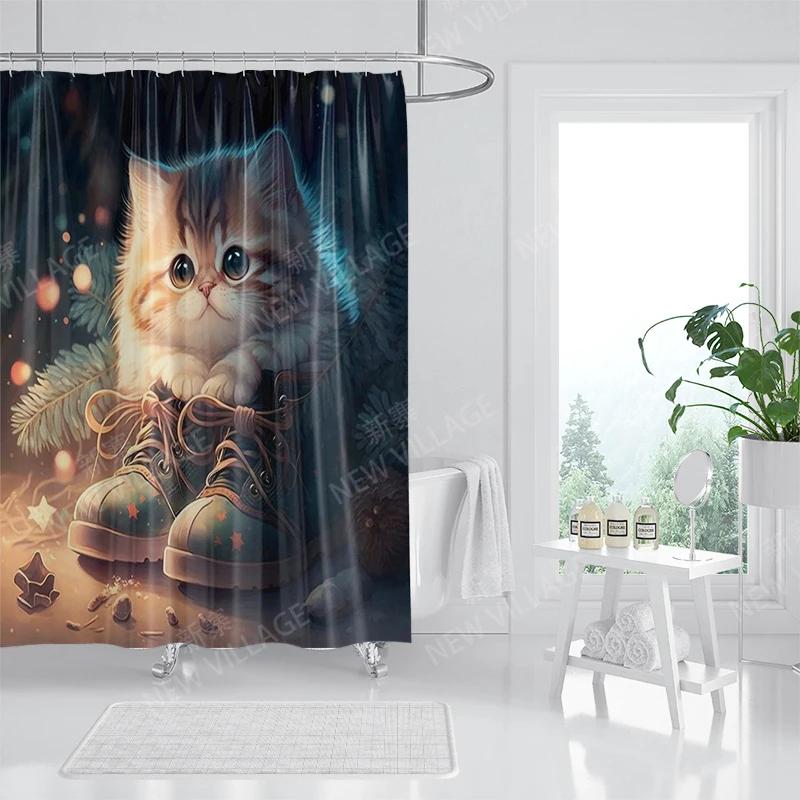 Home Duschvorhänge für Badezimmer, Weihnachtstiere, wasserdichter Stoff, Badezimmervorhänge, moderner Duschvorhang, 180 x 200 240 x 200