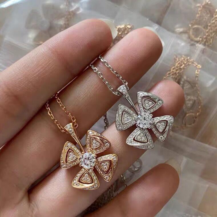 Eternal Bloom 18K Gold-Plated Necklace with Diamond Four-Leaf Clover Pendant