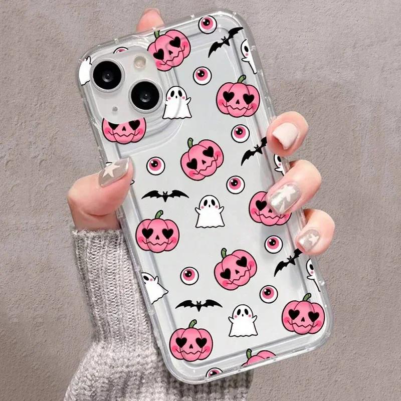Halloweenský dýňový duch airbag průhledný kryt na telefon pro Poco X6 F5 X3 Pro Mi 13 12 11 Lite 5G 14 12T 13T Pro měkký kryt