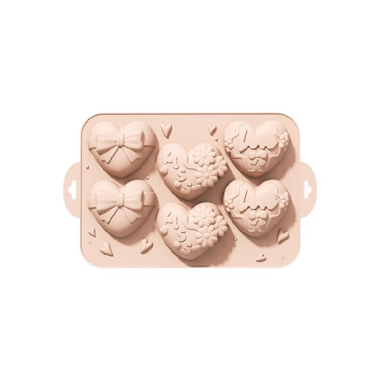 

Nonstick 6 Cavity Heart Shape Cake Mold Cake Baking Pan Silicone Texture Suitable for Oven Freezer Microwave Use розовый