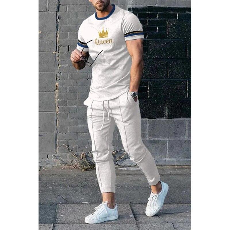 Pantaloni Estivi da Uomo Tuta Set 2 Pezzi Maglietta a Maniche Corte con Stampa 3D Divertente Cuore Sanguinante+Pantaloni Lunghi Abbigliamento Street