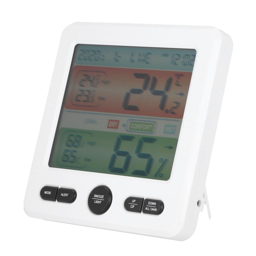 Digital Color Screen Temperature and Humidity Meter Indoor Thermometer Hygrometer ClockWhite