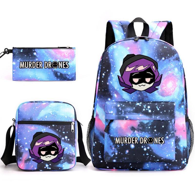Murder Drones Themed 3-Piece School Set: Backpack Shoulder Bag Pencil Case Teens