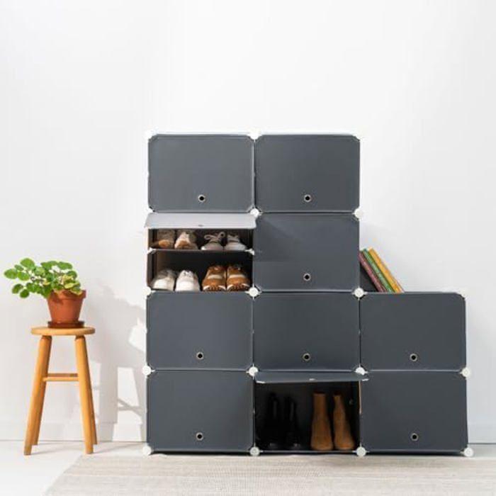 Meuble Etagère - INNOVAGOODS - Modulable - Gris Noir - Pour Chaussures - Design Contemporain