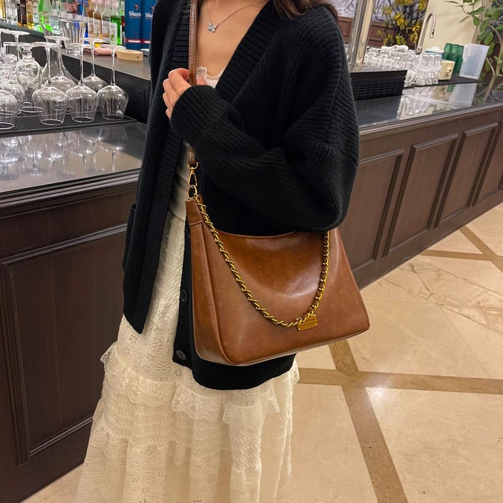 IELGY Korea Underarm Bag Trendy Retro Tote Bag Casual All-Match Chain Shoulder Messenger Bag