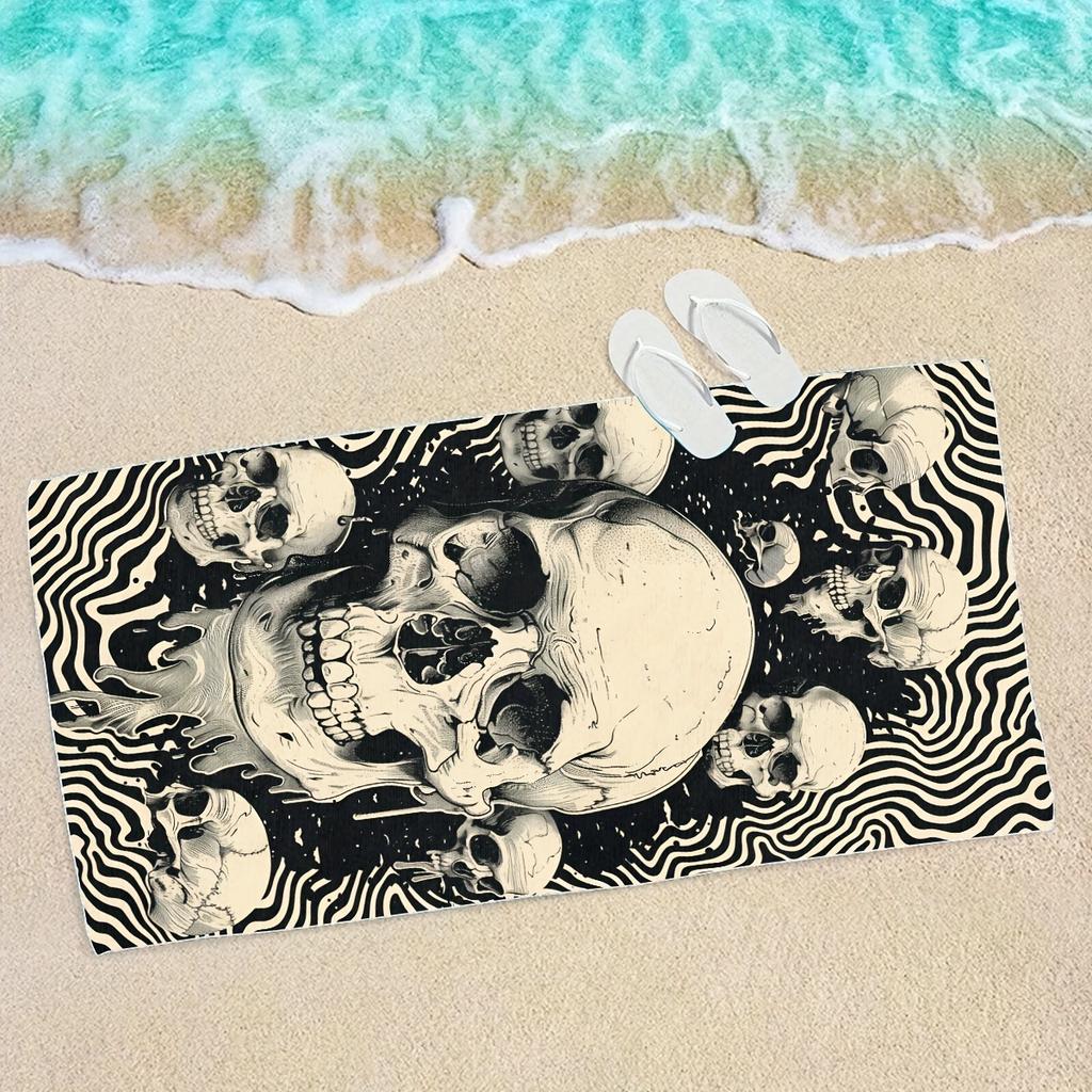 Edgy Skull and Wavy Lines Print Bath Towel - Perfect for Summer Vibes, Ultra Soft and Absorbent, Quick Dry, Stylish Design