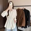 Plus Size Hong Kong Style Waist-Slimming Long Sleeve Collar Shirt, Autumn 2025 - Fashionable, Youthful Women's Top