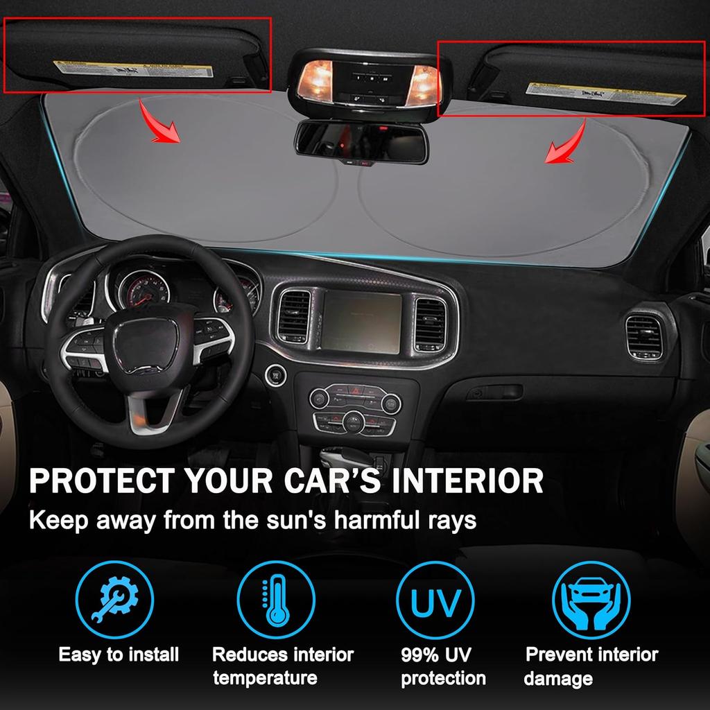 Front Windshield Sun Shade Fit For Dodge Charger Challenger Durango Journey Universal Fit To All Dodge Cars Foldable Sun Visor Protector  Fit Dodge